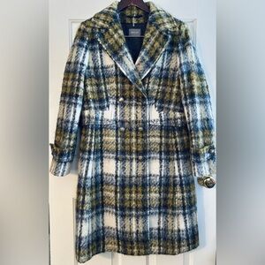 BASLER 40 Old Money Brushed Wool Abstract Plaid City Coat Painterly Tartan Efect
